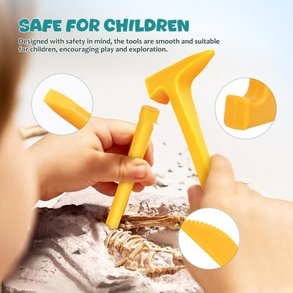 10 Set Excavation Tool Kit: Dino Fossils Dig Kit for Kids, Bulk Archaeology Dig Tools with Mini Hammer Chisel and Brush for Fossil Gem Digging, Science Toy