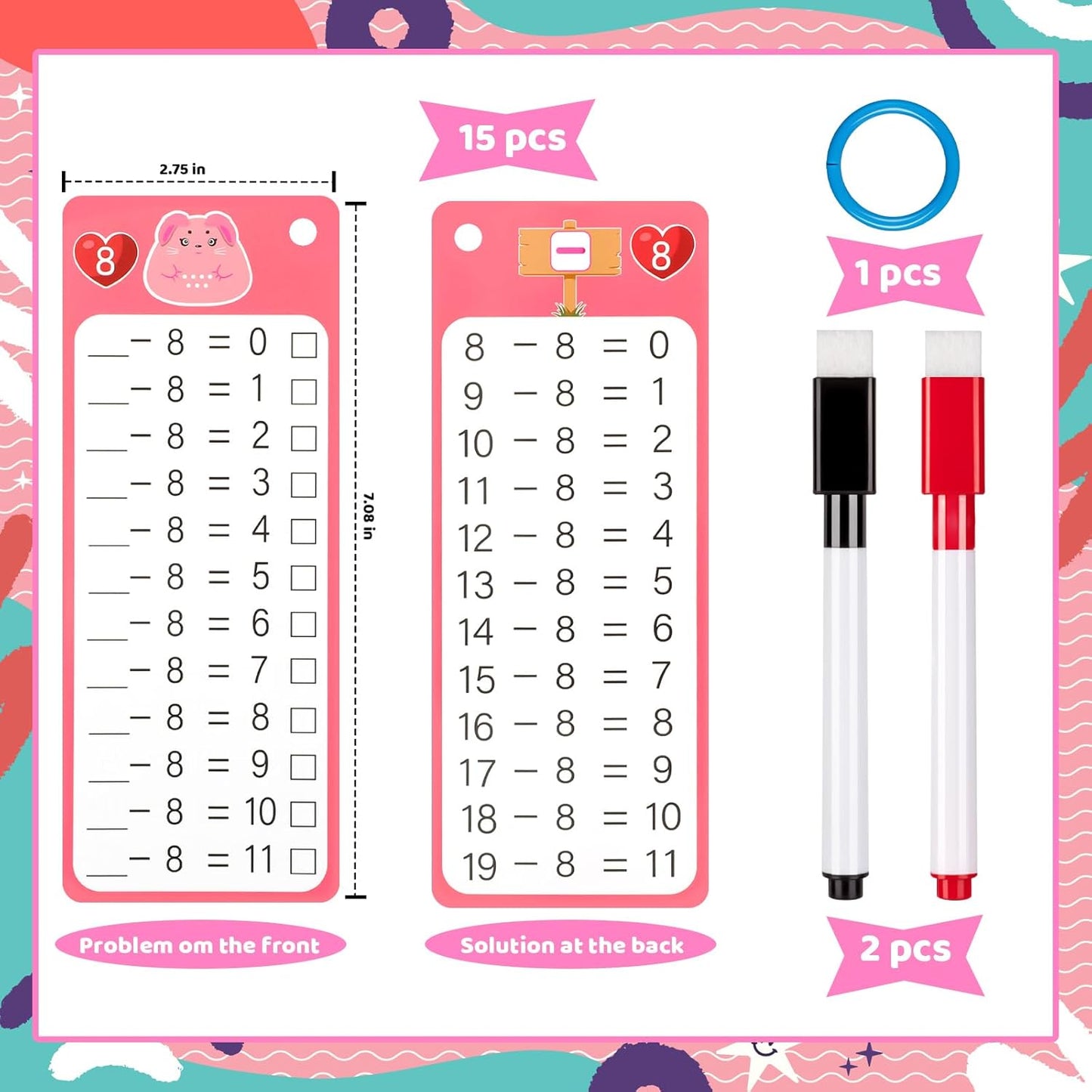 15Pcs Multiplication Flash Cards 0-12, Time Table Flash Cards Chart with 2 Dry Erase Pens 1 Rings, Educational Math Multiplication Chart for 1st to 3rd Grades Fun Learning with Math Game
