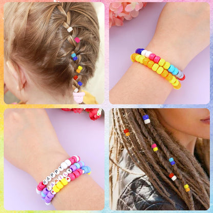 1720+pcs Pony Beads Kit 1830pcs 6 Style Letter Alphabet Beads Rainbow Plastic Pony Bead Bulk Multicolor Kandi Bead Elastic String DIY Crafts Jewelry Making Kit for Bracelets Necklaces
