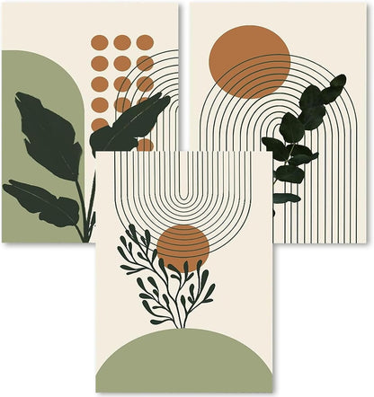 Paint by Numbers for Adults and Kids Beginner, 3 Pack Green Boho Palm Leaf Sun Moon Line Beige Painting by Number Kits On Canvas, Number Artist Paint by Number Kit DIY Acrylic Paints, Home Wall Decor