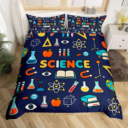 Erosebridal Chemistry Lab Bedding Set Twin Size Chemical Equation Duvet Cover for Boys Girls Chemical Elements Science Theme Comforter Cover Teens Kids Science Students Bedding School Dorm Room Decor