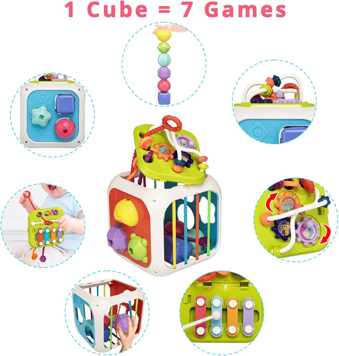 Aprilwolf Montessori Sensory Cube for Toddlers 18 Months + | Educational Activity Center with Elastic Sides | Baby Learning Toys, Wonderful Gift for Birthday Boys & Girls