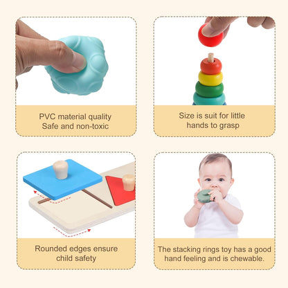 Montessori Toys for Babies 6-12 Months,8 in 1 Developmental Learning Toys Set Wooden Sensory Toys for Baby Toys 12-18 Months (Includes Tissue Box Toy,Stacking Cups and More)