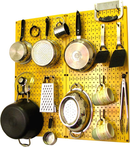 Wall Control Kitchen Pegboard Organizer Pots and Pans Storage Rack Organization Kit with Green Pegboard and White Accessories
