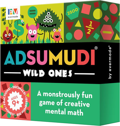 Evermade Adsumudi Math Game - Wild Ones - The Wildly Fun Game for Kids to Tame Fractions, Decimals, Money, Big Numbers and Mental Math - Great for Ages 9 and Up