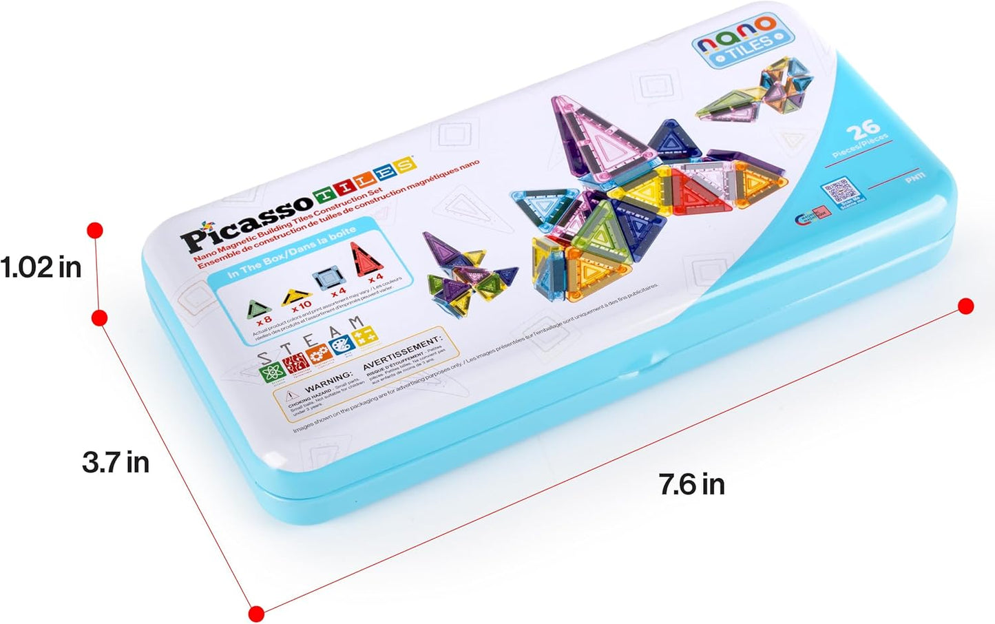 PicassoTiles 80 PCs Magnetic Tiles Travel Size Mini Version Building Block Construction Set for Kids Great Gift Ages 3+ Boys & Girls Preschool Kindergarten Montessori Playing Toys Stacking Fun PTM80