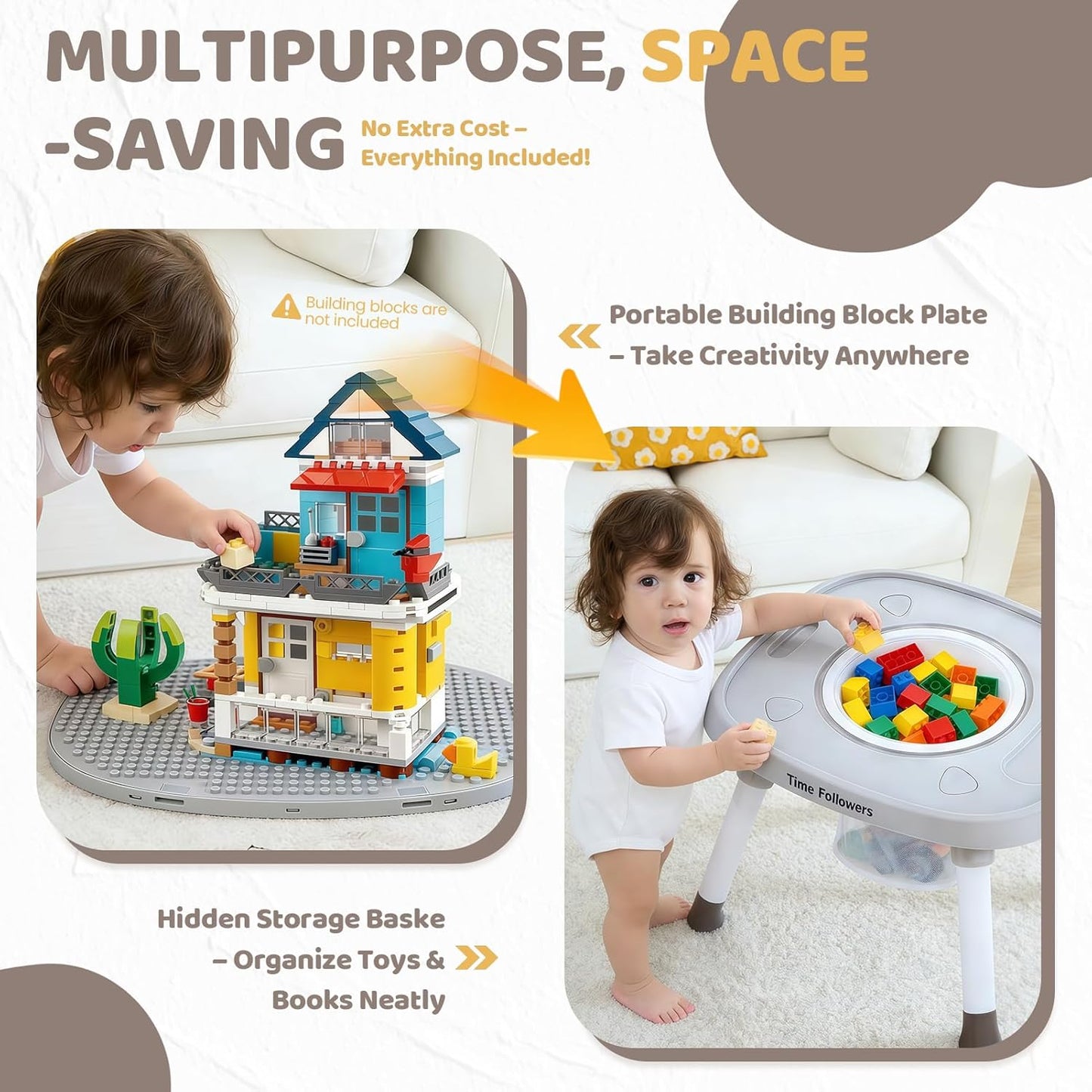 Time Followers® 6-in-1 Baby Activity Center | 4 Stage Montessori-Inspired Toys | Grow Stationary Standing Toddler Table | Jumpers & Bouncers | Must Have for Boy & Girl 6, 12, 24+ Month Old (White)
