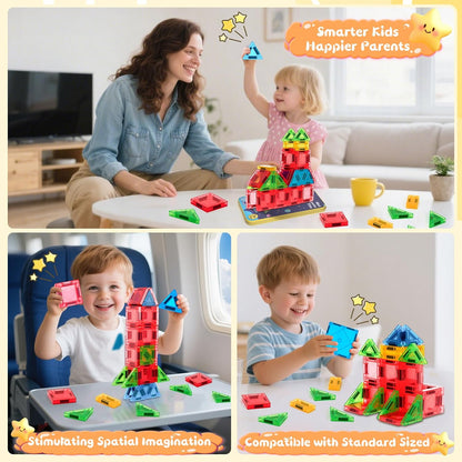 Magnetic Tiles Magnetic Blocks Building Toy: Portable Mini Magnetic Tiles Travel Set 48 Pieces Montessori Toys Birthday Gift for Kids Girls and Boys Ages 3-12 Years Old Preschool Classroom Must Haves