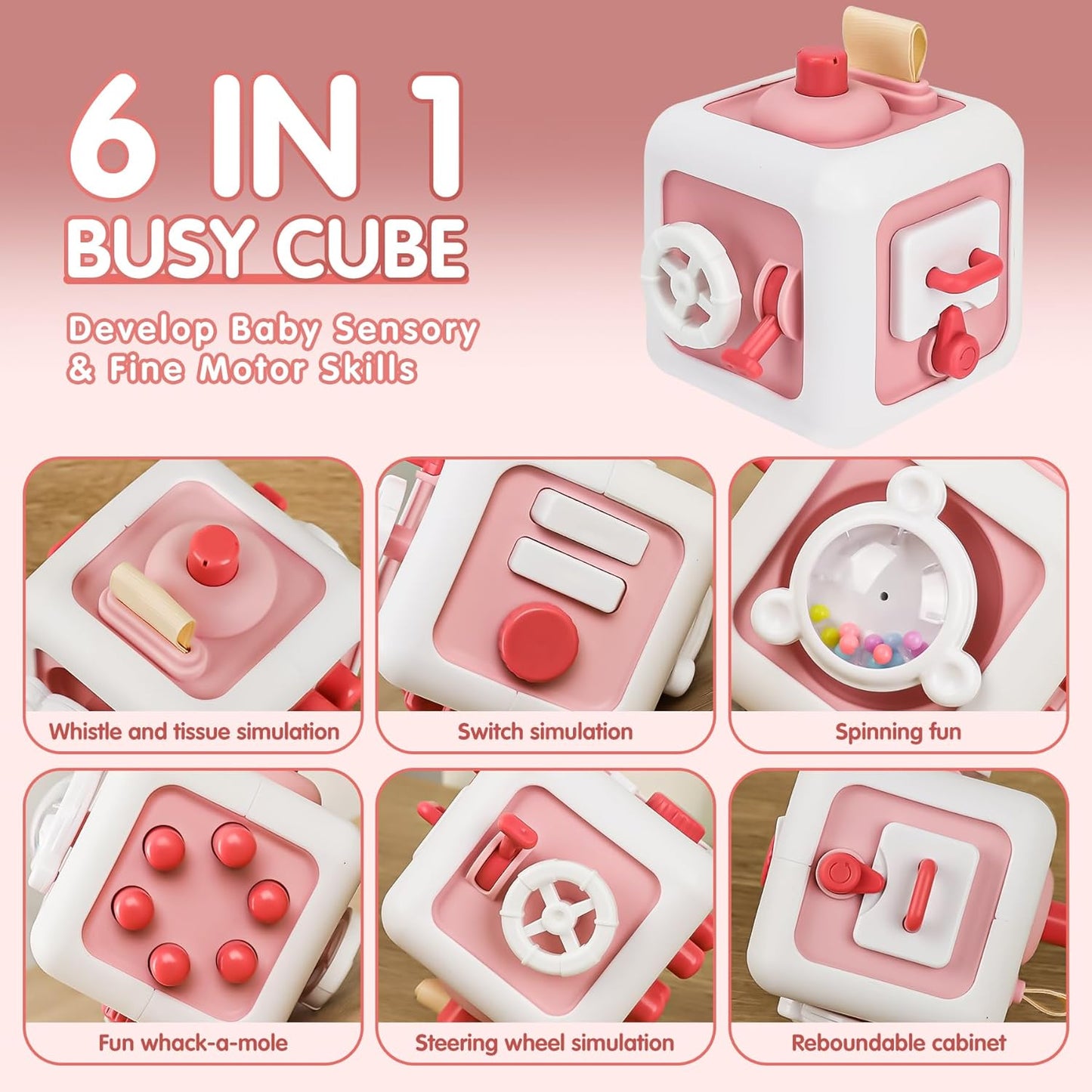 Toys for 1 Year Old Boy Girl, Montessori Busy Board Busy Cube, Travel Toys for Toddlers 1-3, 1 Year Old Girl Boy Gifts, Easter Basket Stuffers for Toddler