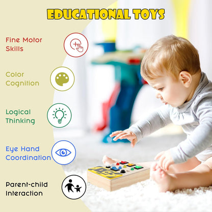 Asweets Montessori Busy Board for Toddler, Wooden Busy Board with LED Light Switches, Sensory Autism Toys Baby Travel Toys, Boys Girls Gifts for Birthday Christmas