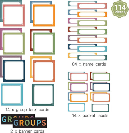 REGELETO Small Group Management Pocket Chart with 96 Cards Classroom Jobs Chart Small Group Organizer and on Task for School Teacher Homeschool Learning Supplies (Black)