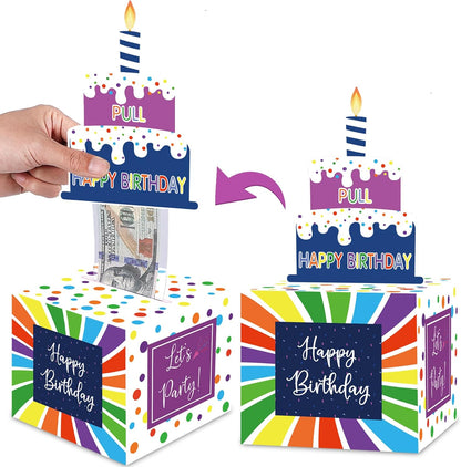 Birthday Money Box for Cash Gift Pull, Surprise Gift Boxes for Money, Money Holder Box with Pull Out Happy Birthday Card and 50Pcs Transparent Bags, Money Gift Ideas for Kids and Adults