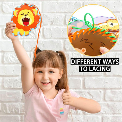 kapitomanio 12pcs Kids Lacing Cards, Cardboard Animals Sewing Cards with 12 Colorful Laces, Double Sided Lacing Playing Games for Kids Gifts