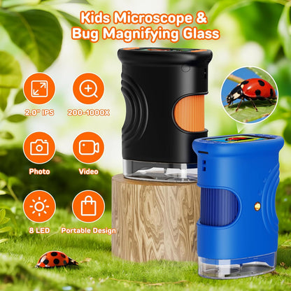 1000X Digital Handheld Microscope for Kids with 2.0" IPS Screen, Outdoor Toys Portable STEM Science Lab Gifts, Rechargeable Pocket Microscope Educational Toy for Boys & Girls Age 4-6 8-12, Orange