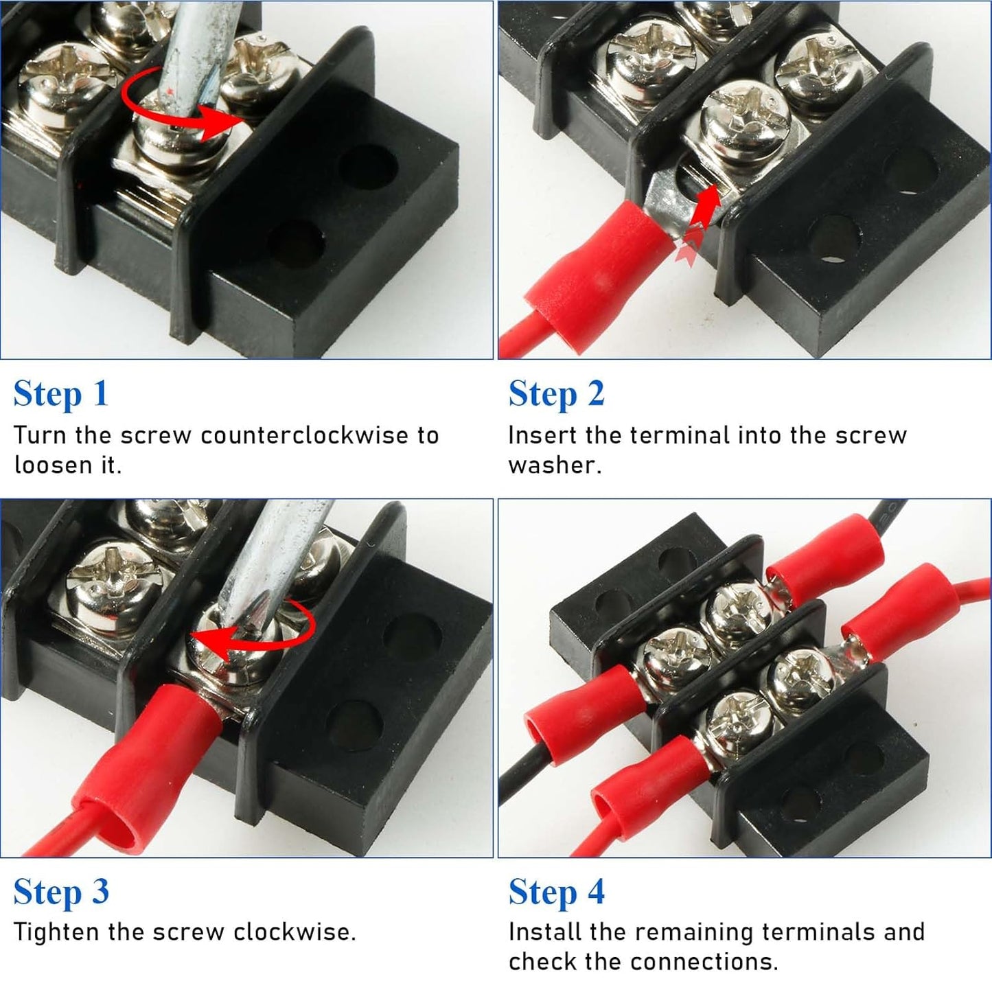 3sets 10 Position Terminal Strips， Dual Screw Terminals Block Strip with 16-14AWG Insulated Fork Wire Connectors for Electrical Wiring