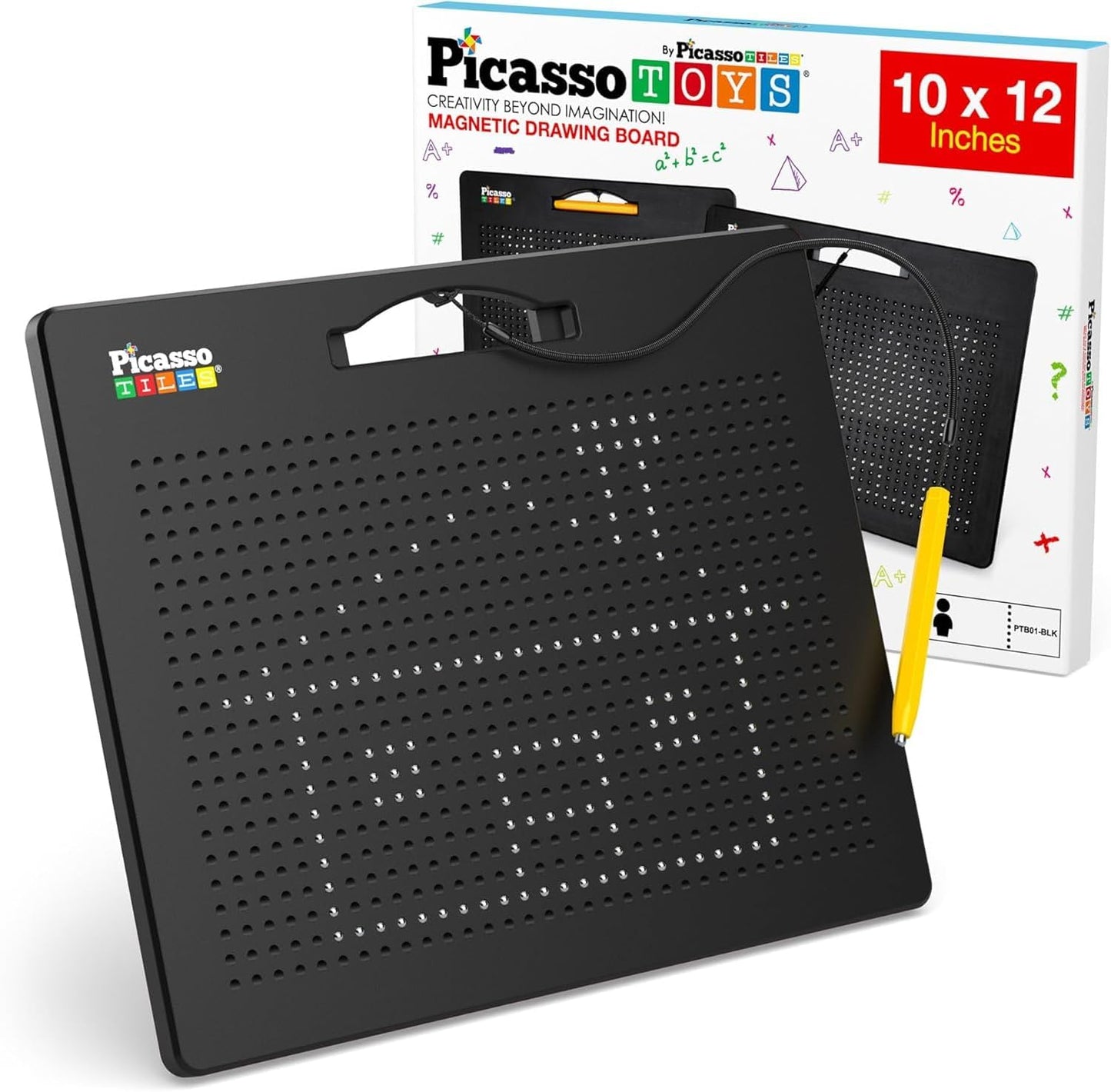 PicassoTiles 2PK 4-in-1 Magnetic Drawing Board 12x10 inch Large Magnet Tablet Pad with 4 Facings Lowercase & Uppercase Alphabets, Numbers, & Freestyle STEM Learning Writing Reading Playboard PTB06