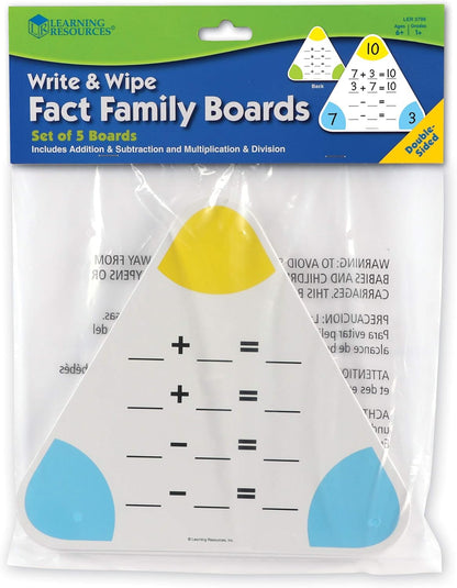 Learning Resources Write & Wipe Fact Family Boards - Elementary Math Manipulatives, Math White Boards for Students, Addition and Subtraction White Board for Kids, Dry Erase Multiplication and Division
