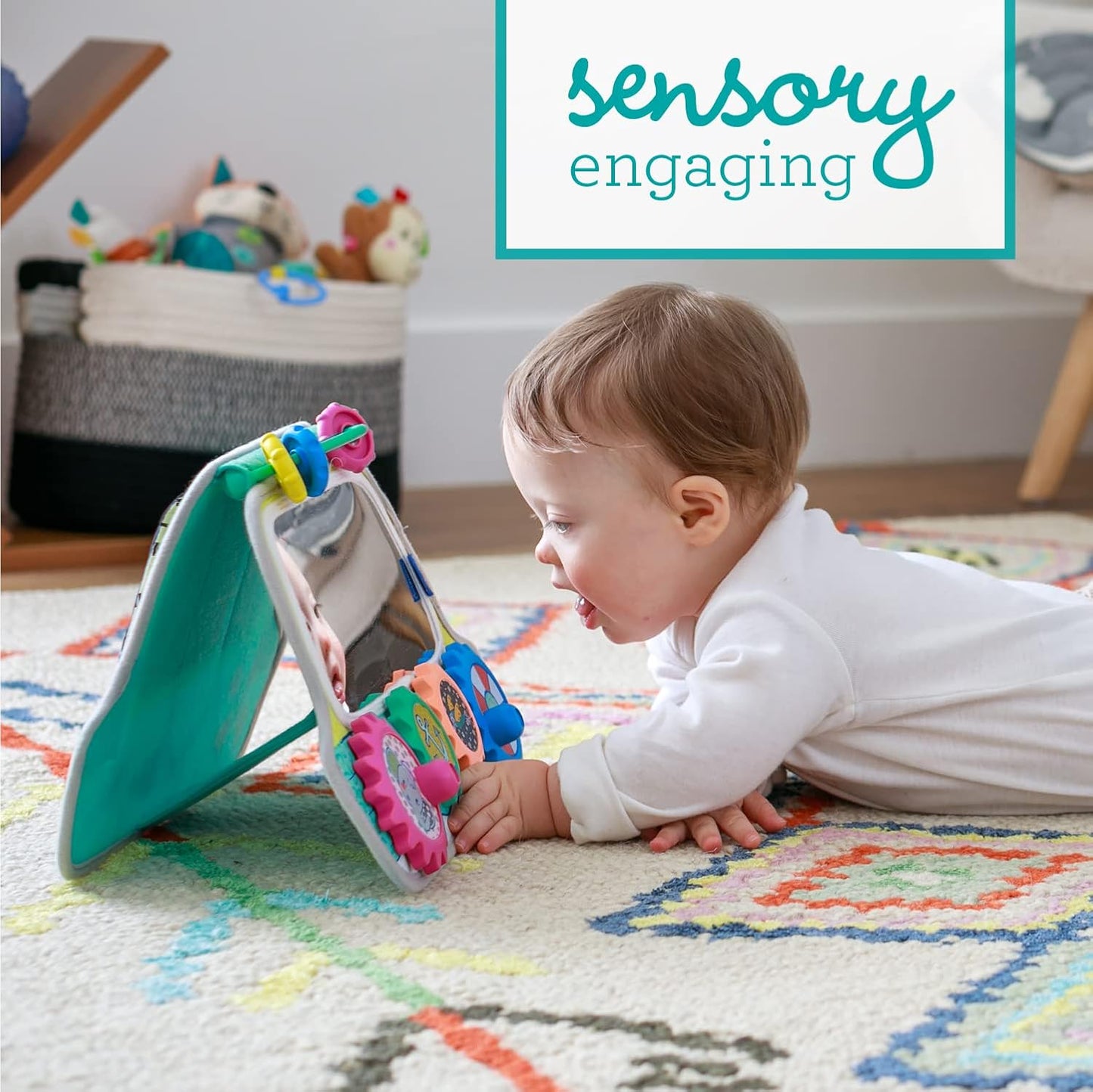 Infantino Busy Board Mirror & Sensory Discovery Toy Boat for Fine Motor Skill Development with Gears, Beads, High Contrast Prints, Tummy Time, Sit & Play or On The Go, for Newborns, Babies & Toddlers