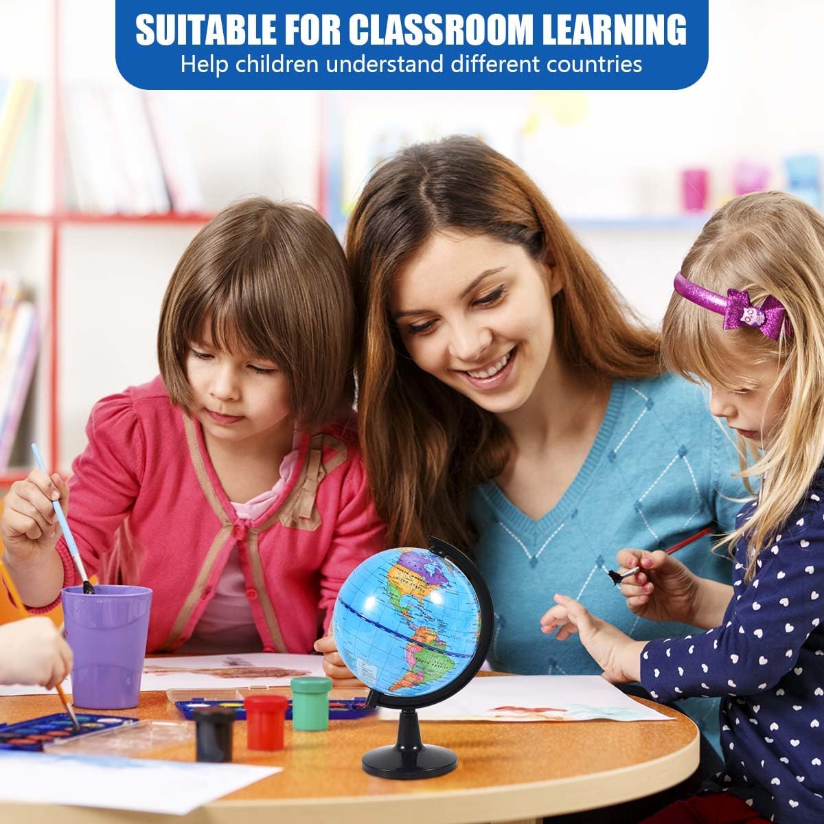 KISEER Rotating World Globe 6 Inch Spinning Earth Globe with Stand for Kids Learning Geography Classroom Education or Office Home Decorations