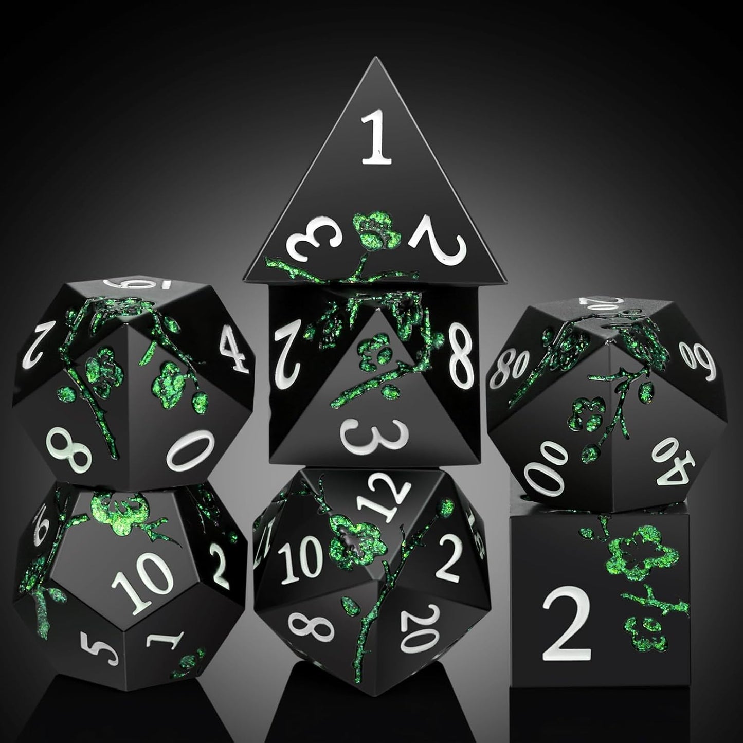DnDnD Heavy Polyhedral Metal Dice Set with Metal Box, 7-die Shiny Blue Surface with Golden Number for RPG,Dungeons and Dragons,Pathfinder,Shadowrun,D&D,Role Palying Game and Math Teaching - Colors B