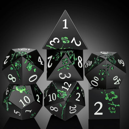 DnDnD Heavy Polyhedral Metal Dice Set with Metal Box, 7-die Shiny Blue Surface with Golden Number for RPG,Dungeons and Dragons,Pathfinder,Shadowrun,D&D,Role Palying Game and Math Teaching - Colors B
