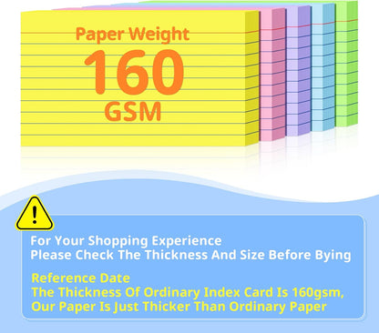 Index Cards 3x5 Inches, 300 PCS, Colored Flash Cards With Ring, Punched Lined Study Card Ruled Flashcards Notecards, Ruled Front And Blank Back, Note Card for School, College And Home