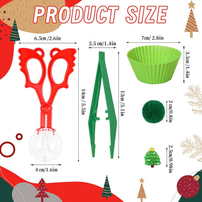 203 Pcs Christmas Sensory Bin Fillers Santa Fine Motor Skills Christmas Sensory Bin Item Pompoms Cups Tweezers Scissor Clips for Activities Sorting Counting (Style 1)