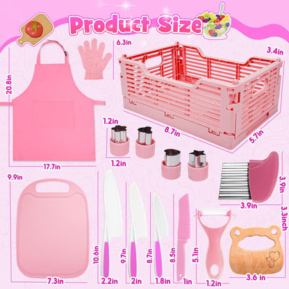 Kids Baking Cooking Set Real & Toddler Kid Apron, Kids Knife Set for Real Cooking & Basket,Food-Grade Material,Montessori Toddler Kitchen Tools, Christmas Birthday Gift for 3-10 Year Old Girls Boys