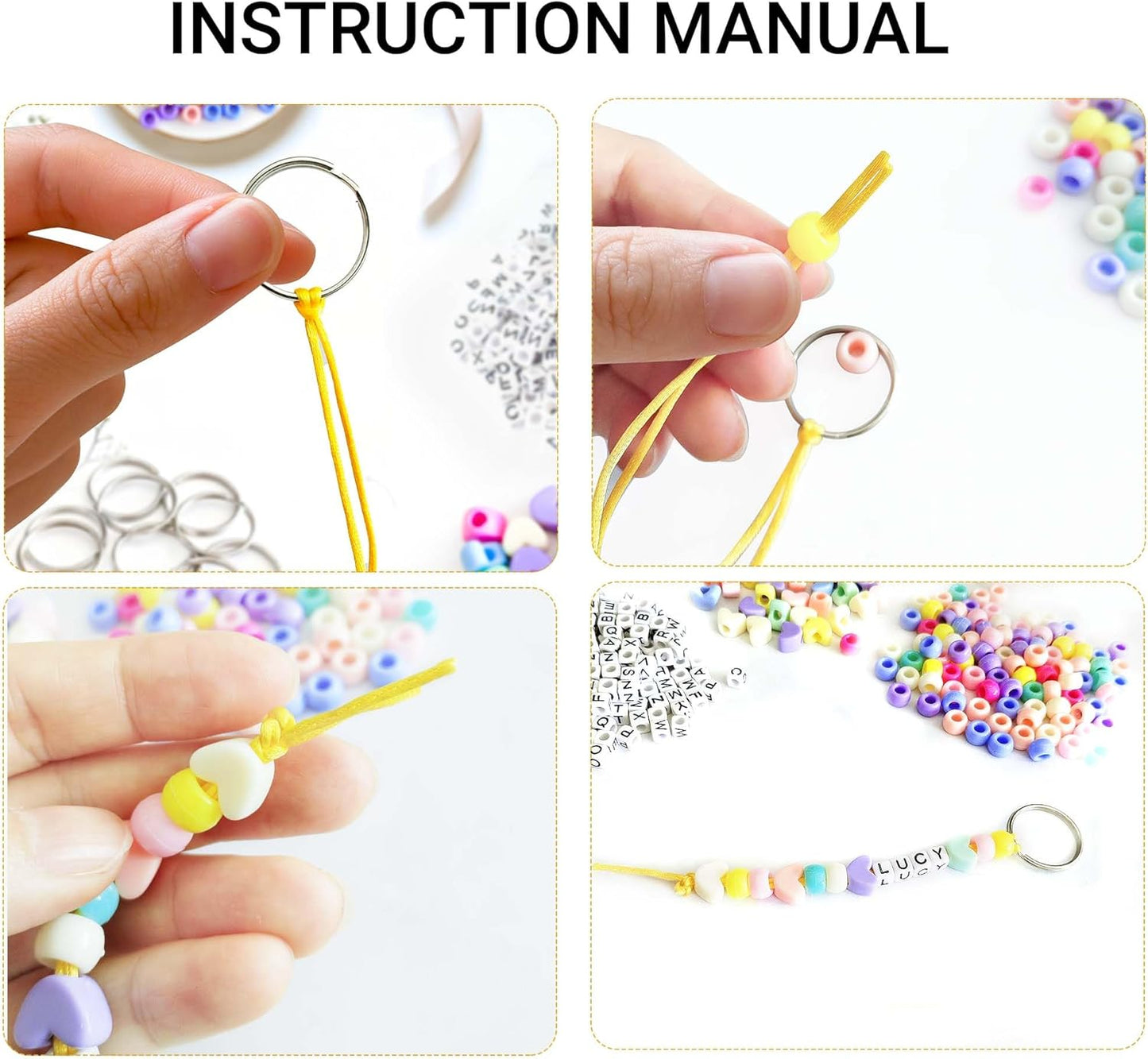BIGCOMER 578Pcs DIY Bead Keychain Making Kit – Alphabet Letter Beads & Key Rings Set – Custom Backpack Charms, Phone Straps & Arts Crafts Gifts for Kids & Adults