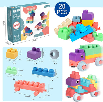 Soft Building Blocks for Toddlers, Large Building Blocks Stacking Blocks for Babies 6 Months and Up Stem Toddler Gifts, Teething Toys, 40 PCS