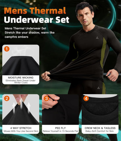 CL convallaria Thermal Underwear Long Johns Set Mens Winter Gift Hunting Gear Sport Base Layer Bottom Top - Colors A