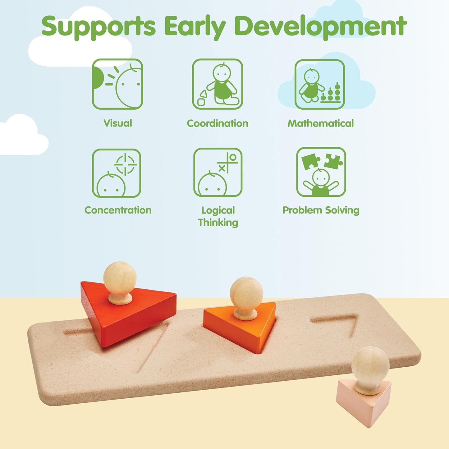 PlanToys® Sorting Boat Toy | Wooden Shape Sorter Toy for Toddlers 3+ | Montessori Educational Boat Puzzle with 6 Blocks | Develops Fine Motor Skills, Shape Matching & Problem-Solving