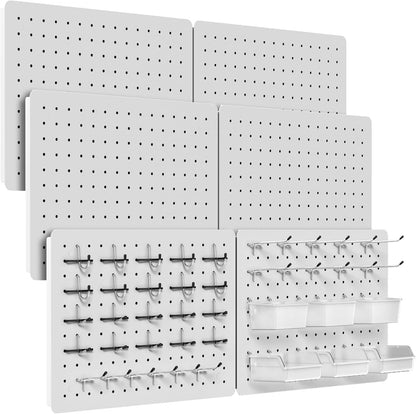 Peg Board for Tools, 4 Pack Metal Pegboard Wall Organizer with Hooks,16"×12" White Pegboard Panels for Walls Home, Garage Tool Storage, Kitchen, Office Organization, Craft Room