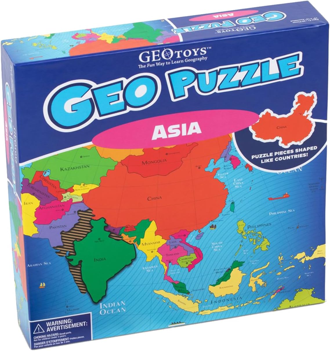 GeoToys GeoPuzzle, World Jigsaw Puzzles, 68 Pc Geography Game & Map Puzzle, Educational Games & Kids Learning Activities, Puzzle Gifts for Children Ages 6-9, Fun Learning Toys for Kids