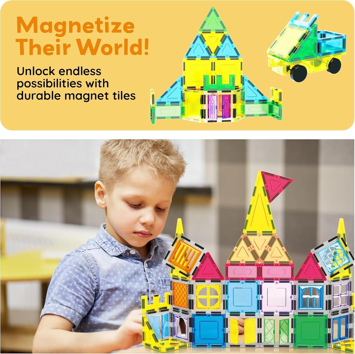 PicassoTiles 101 Piece Magnetic Tile Building Blocks Set with Durable Storage Bag STEM Educational Construction Magnet Toy Kit for Toddlers Preschool Kids Boys Girls Age 3 Plus Indoor Learning PT06