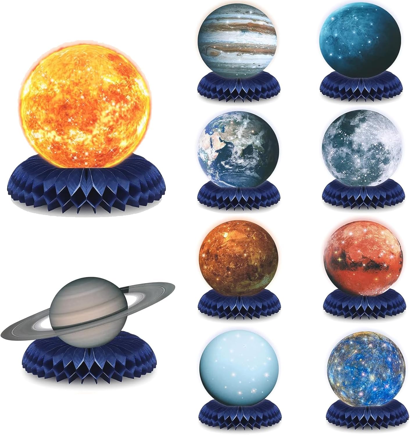 Space Theme Party Decorations Solar System Planets Honeycomb Centerpieces for Tables - 10 Piece Galaxy Planets Space Models for Outer Space Party Decoration Supplies, Astronomy Education