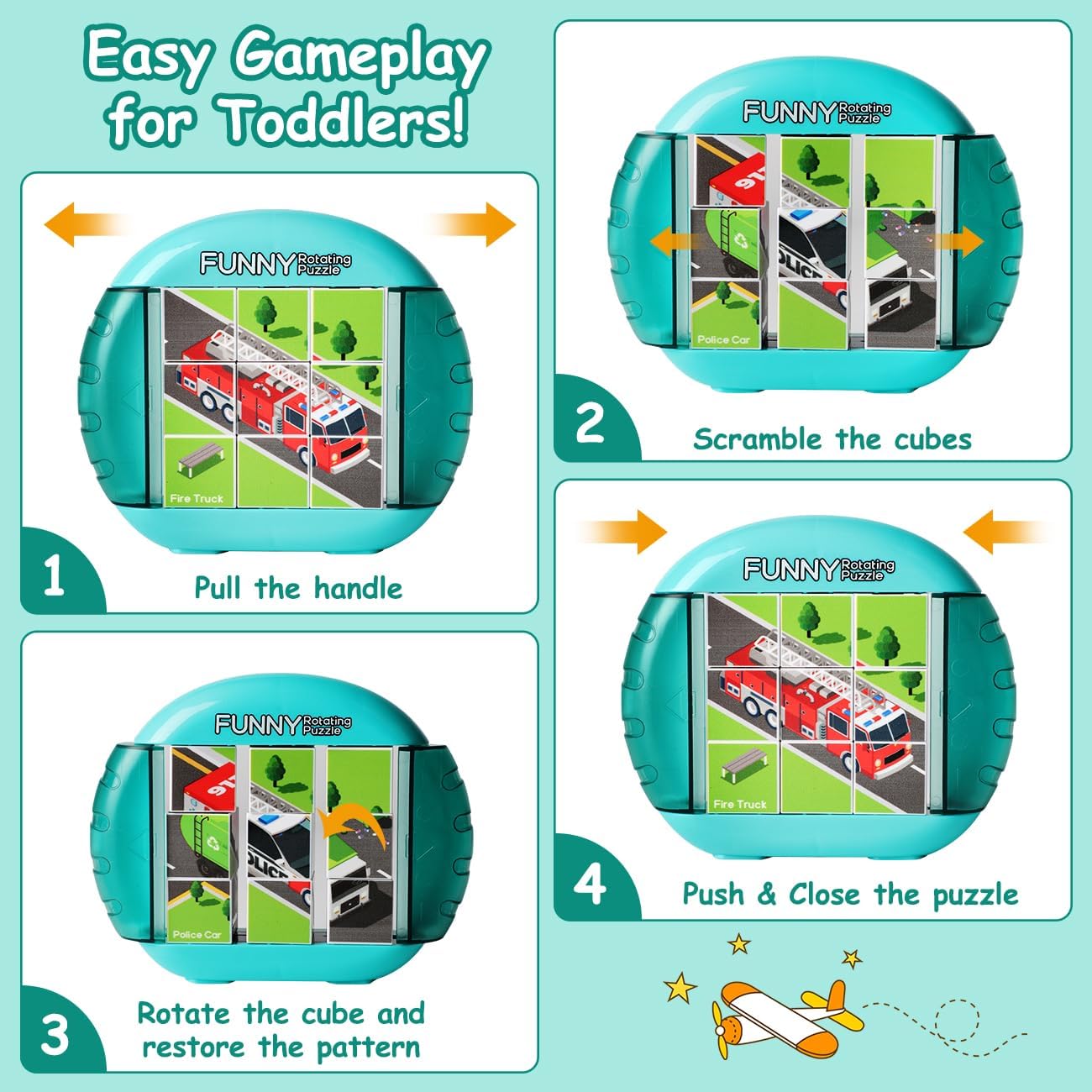 Rotating Puzzle for Kids 3 4 5 6 7 8 Year Old, 4 Puzzles in 1, Toddlers Travel, Car, Airplane, Road Trip Activities, Fine Motor Skills, Fidget, Gift for Boys & Girls Ages 3+ (Dinosaur)