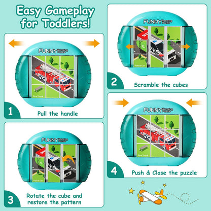 Rotating Puzzle for Kids 3 4 5 6 7 8 Year Old, 4 Puzzles in 1, Toddlers Travel, Car, Airplane, Road Trip Activities, Fine Motor Skills, Fidget, Gift for Boys & Girls Ages 3+ (Dinosaur)