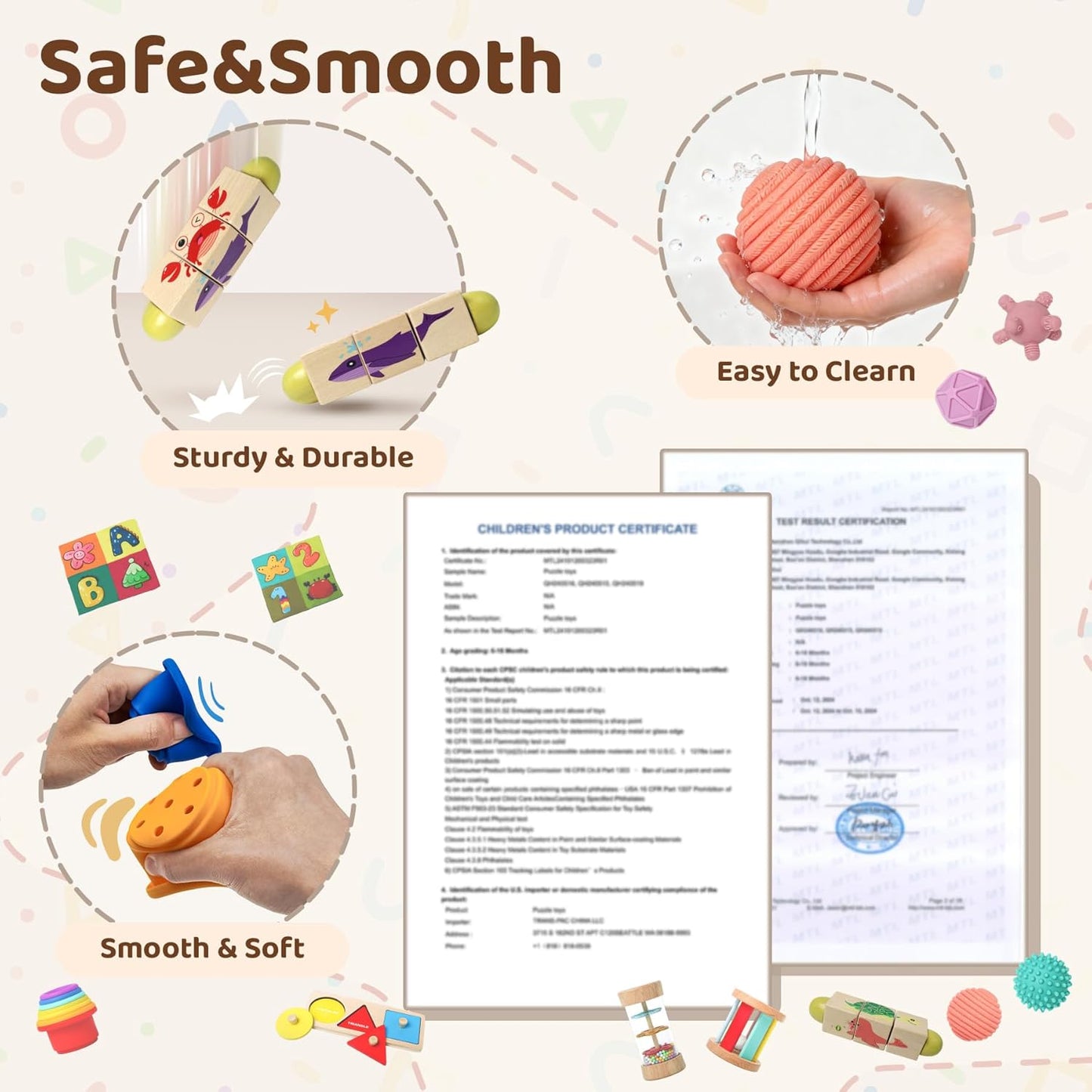 Montessori Toys for Babies 6-12 Months,1 Year Old,8 in 1 Learning Educational Set Wooden Sensory Toys for Baby Toys 12-18 Months (Includes Tissue Box Toy,Rainmaker and More)