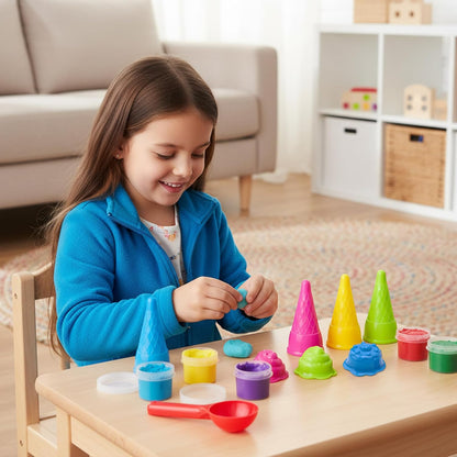 Dough Tools for Kids, 9 Piece Ice Cream Set with 4 Cones, 4 Scoop Molds & Spoon, Modeling Clay Tools, Sand Toys & Sensory Bin Accessories for Toddlers Ages 2-4