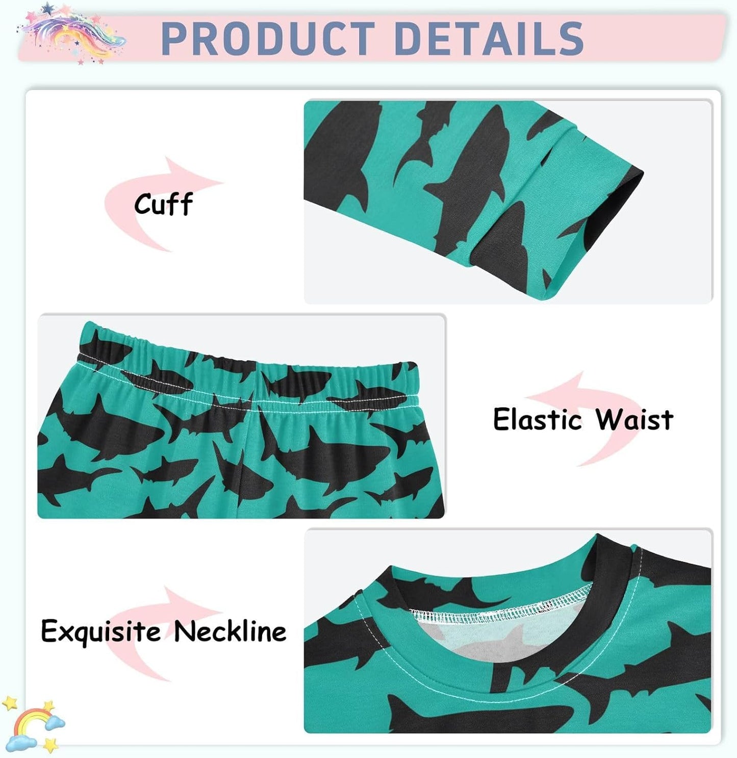 ALAZA Shark Starfish Palm Tree 2 Piece Pajama Set Long Sleeve Top and Pants Sleepwear Unisex - Colors A