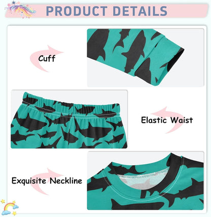 ALAZA Shark Starfish Palm Tree 2 Piece Pajama Set Long Sleeve Top and Pants Sleepwear Unisex - Colors A