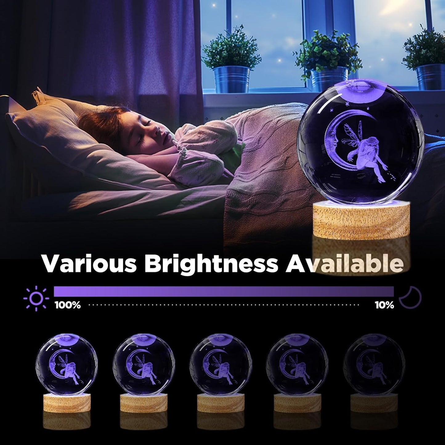3D Solar System Crystal Ball Night Light with 16 Color Wooden LED Base Upgraded 3.15 In Galaxy Planets Ball Lamp with Remote for Birthday Christmas, Astronomy Space Gifts for Boys Girls Kids
