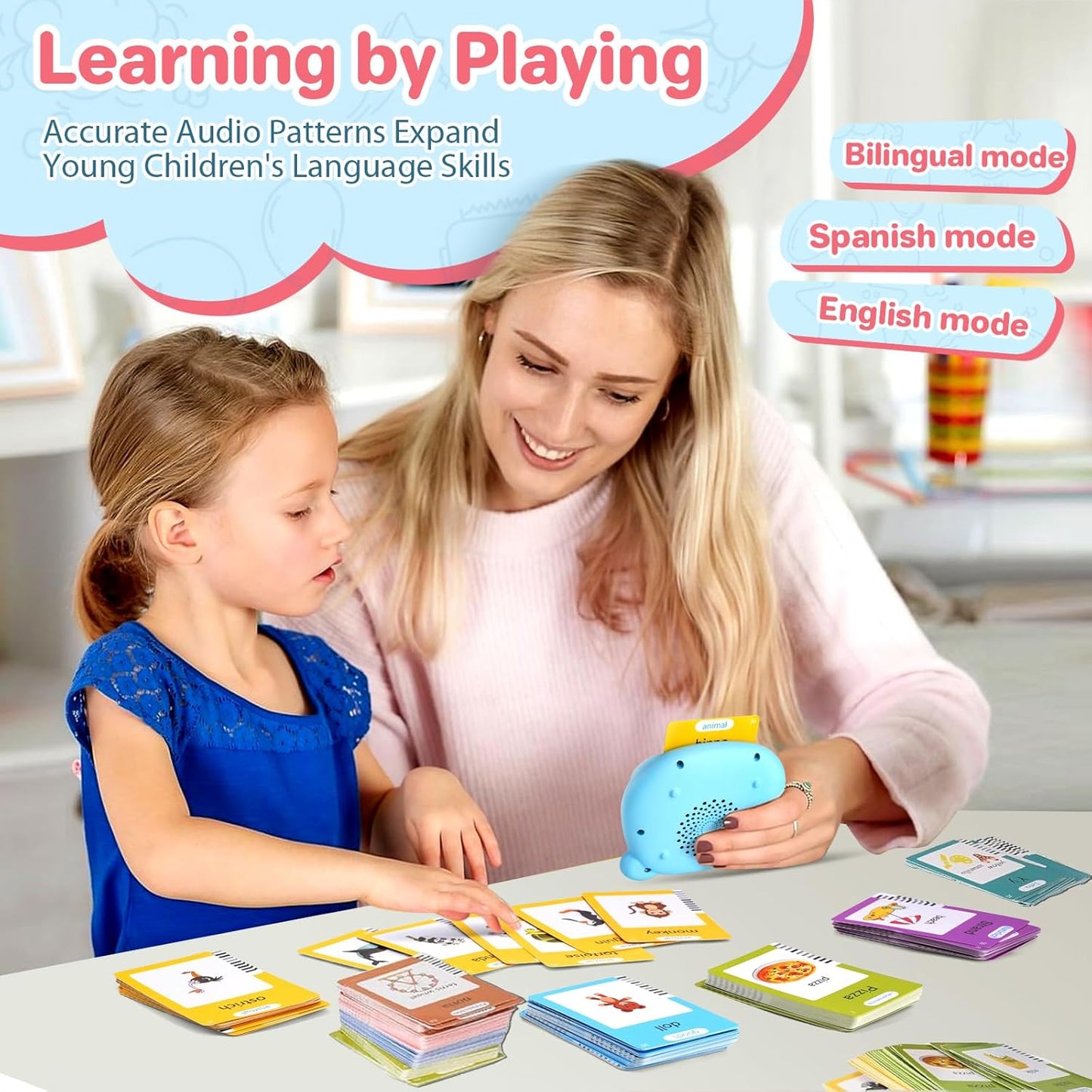 Spanish & English Talking Flash Cards for Toddler, Bilingual Flash Cards Learning Montessori Toys with 224 Sight Words, Speech Therapy Toys for Children Sensory Preschool Education