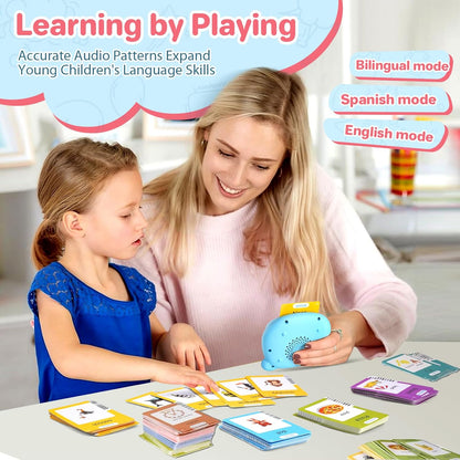 Spanish & English Talking Flash Cards for Toddler, Bilingual Flash Cards Learning Montessori Toys with 224 Sight Words, Speech Therapy Toys for Children Sensory Preschool Education