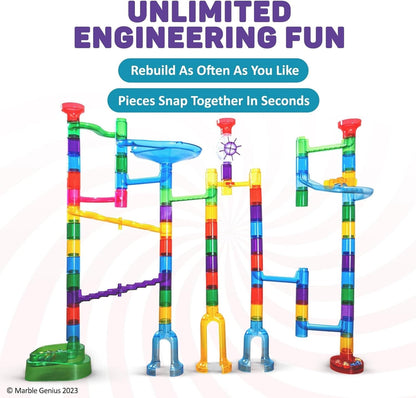 Marble Genius Marble Run Super Set, STEM Toys & Maze Construction Building - 150 Translucent Track Pieces & Glass Marble for Family, Kids Toddlers Ages 4-8 - Fun Holiday Creative Gifts