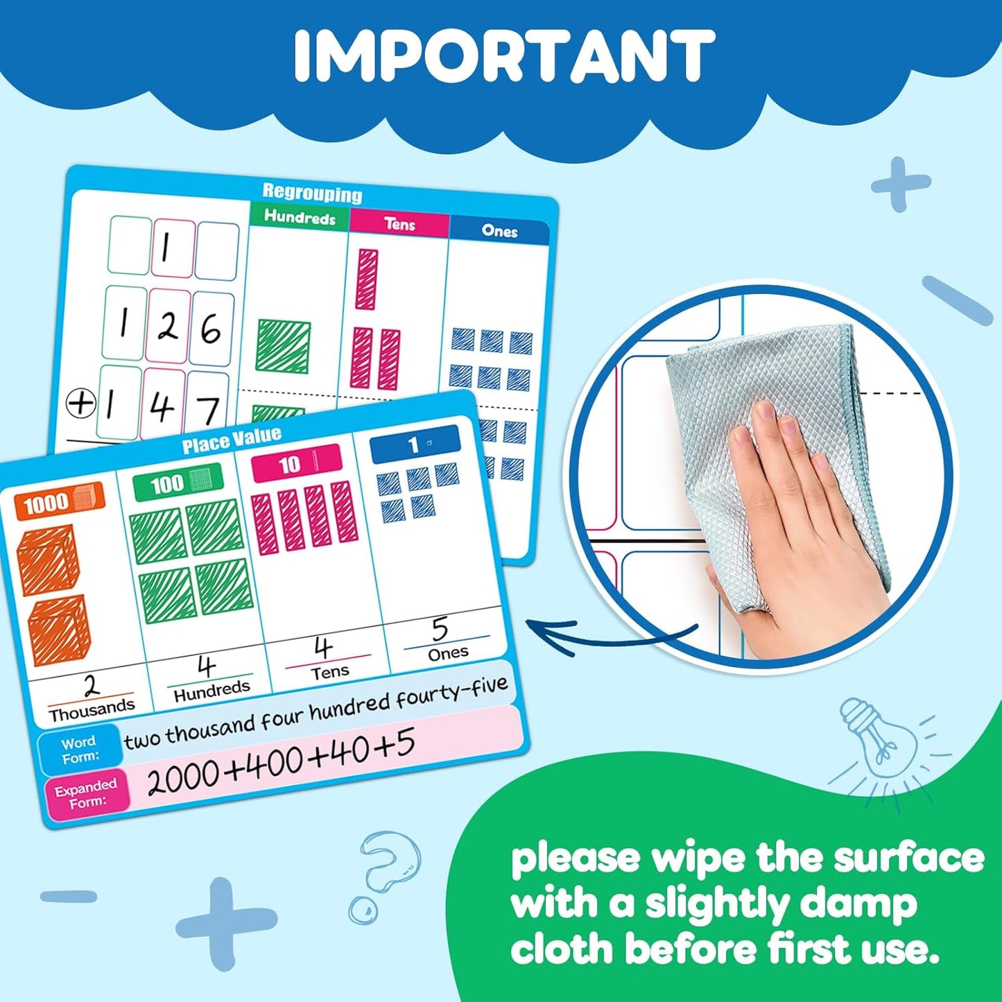 Giant Magnetic Place Value Chart Addition and Subtraction Learning Math Games, Dry Erase Base Ten Blocks Board Math Manipulatives 1st 2nd 3rd Grade Homeschool Teacher Classroom Must Haves