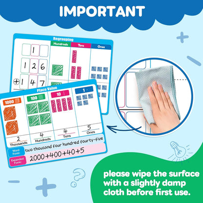 Giant Magnetic Place Value Chart Addition and Subtraction Learning Math Games, Dry Erase Base Ten Blocks Board Math Manipulatives 1st 2nd 3rd Grade Homeschool Teacher Classroom Must Haves