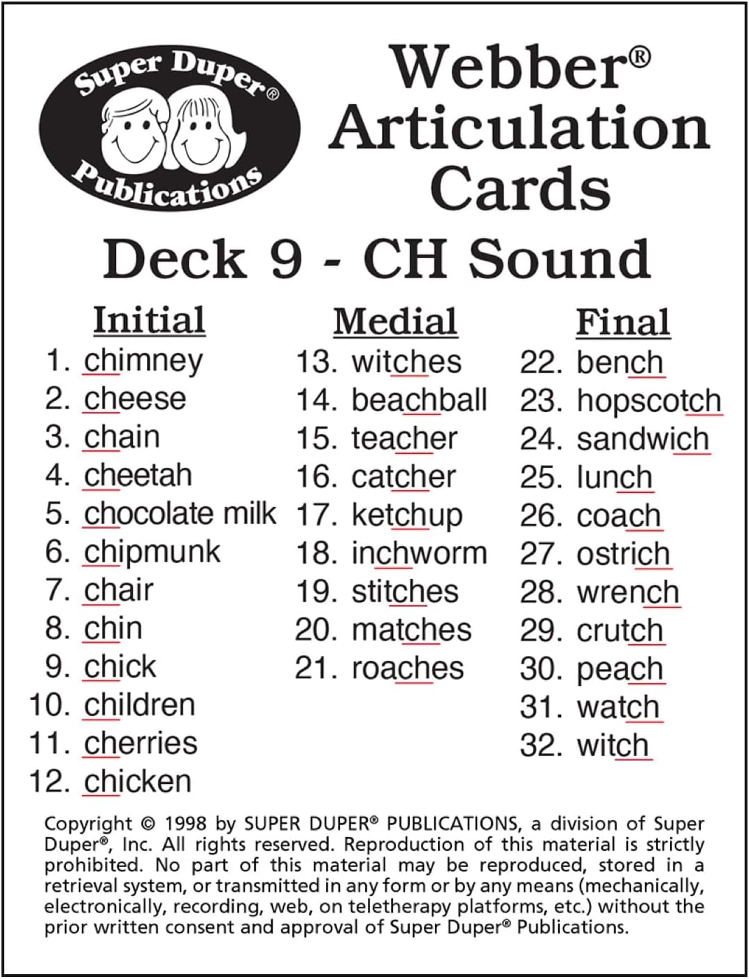 Super Duper Publications | Articulation CH Sound Fun Deck | Vocabulary and Language Development Flash Cards | Educational Learning Materials for Children