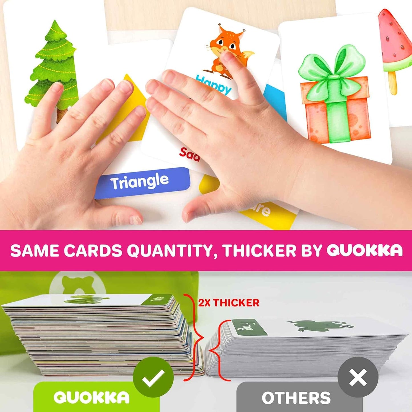 QUOKKA ABC Learning Flash Cards for Toddlers 2-4 Years Old - 60 Flashcards Toy for Kids Ages 1-3-5 - Alphabet Numbers Colors Letters Animals Learn Activities - First Words Educational Game